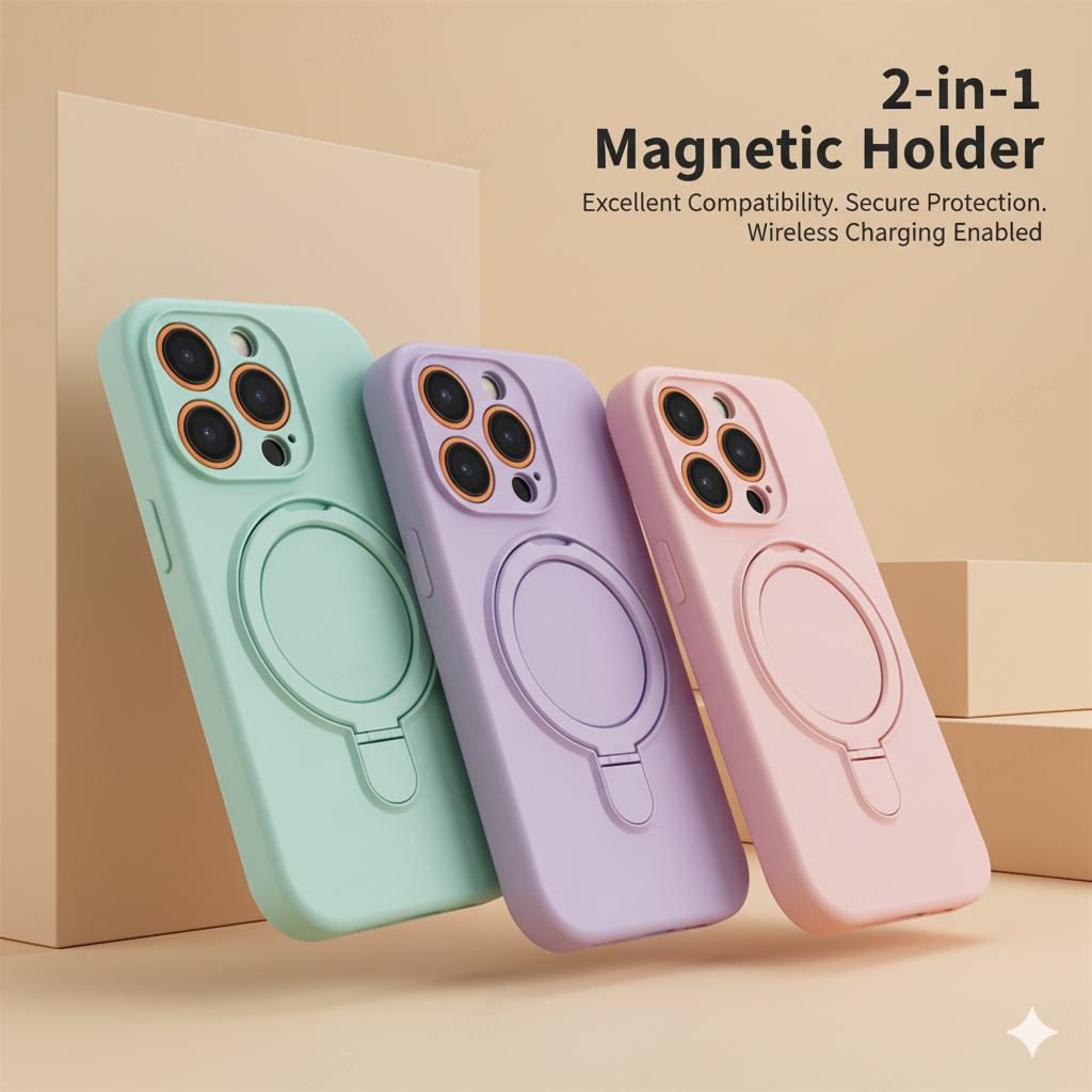 Magnetic Silicone Phone Case For iPhone 17 16 15 14 13 11 12 Pro Max Air Kickstand Ring Holder Cover For iPhone 14 15 16 Plus