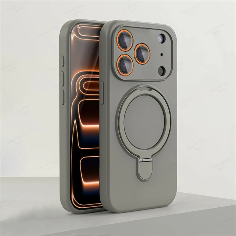 Magnetic Silicone Phone Case For iPhone 17 16 15 14 13 11 12 Pro Max Air Kickstand Ring Holder Cover For iPhone 14 15 16 Plus