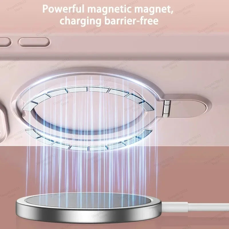 Magnetic Silicone Phone Case For iPhone 17 16 15 14 13 11 12 Pro Max Air Kickstand Ring Holder Cover For iPhone 14 15 16 Plus