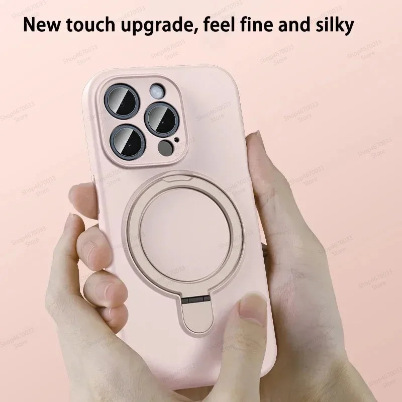 Magnetic Silicone Phone Case For iPhone 17 16 15 14 13 11 12 Pro Max Air Kickstand Ring Holder Cover For iPhone 14 15 16 Plus
