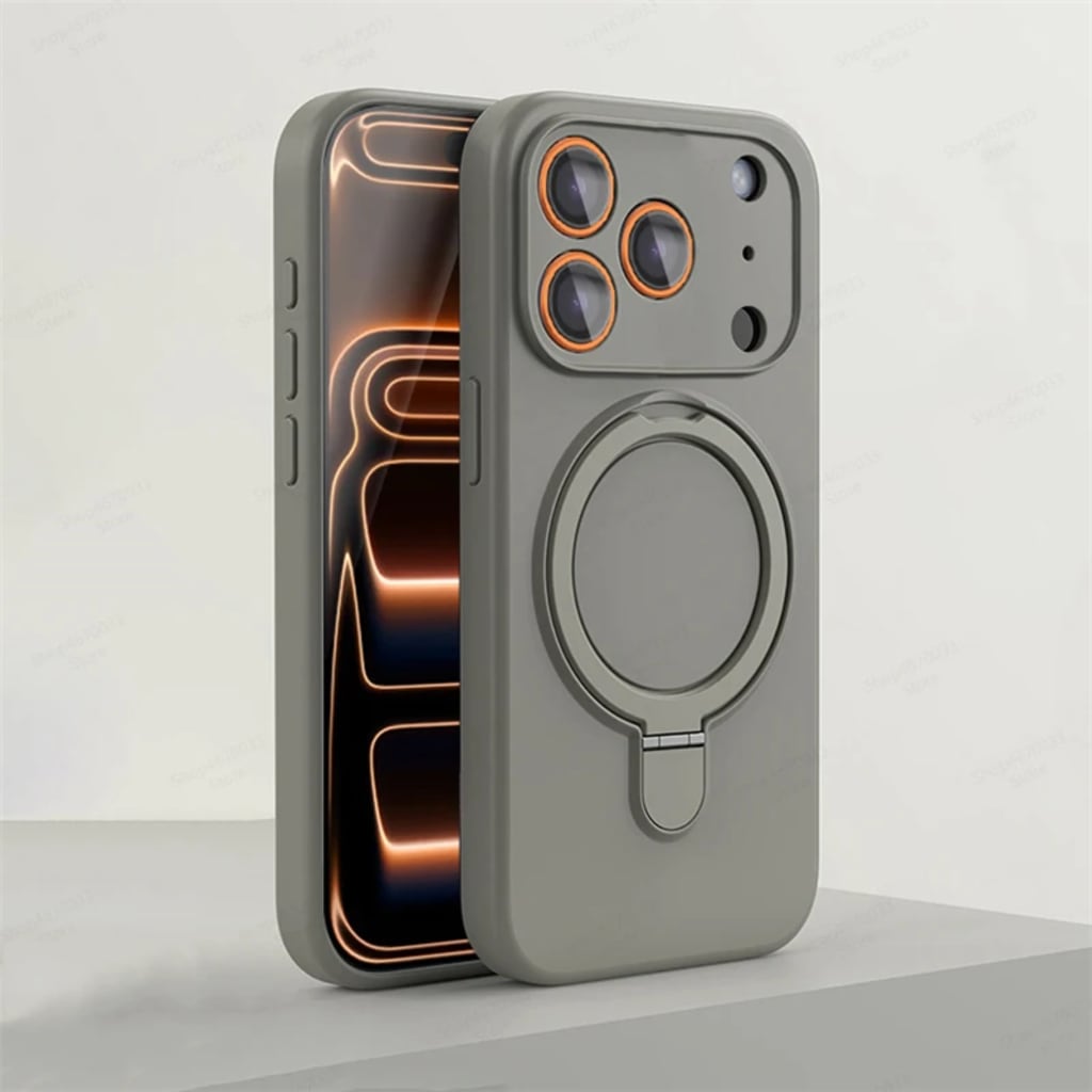 Magnetic Silicone Phone Case For iPhone 17 16 15 14 13 11 12 Pro Max Air Kickstand Ring Holder Cover For iPhone 14 15 16 Plus