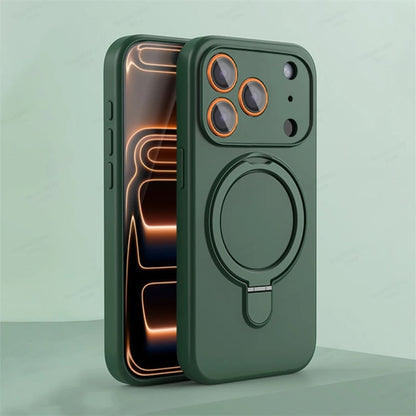 Magnetic Silicone Phone Case For iPhone 17 16 15 14 13 11 12 Pro Max Air Kickstand Ring Holder Cover For iPhone 14 15 16 Plus